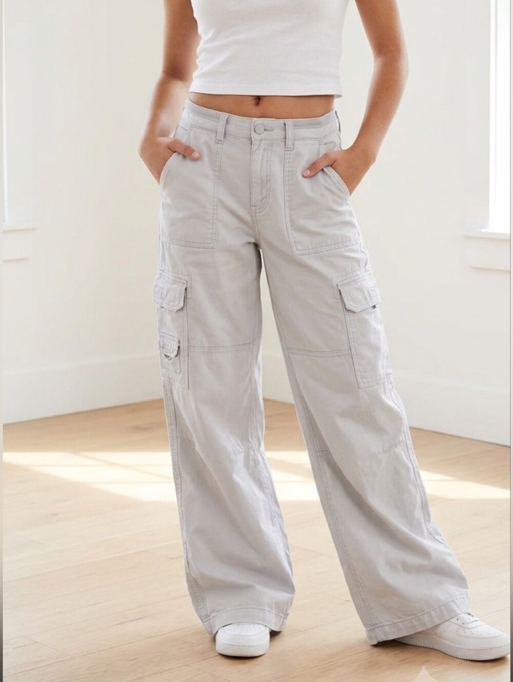 Wide Leg Cargo Pants Womrns High Waist Cargo Pants Light Blue